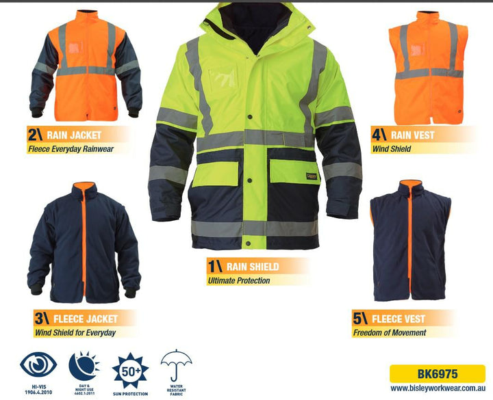 Bisley-BK6975-Hi Vis 5 in 1 Taped Jacket